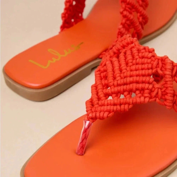 Lulus Alohi Orange Macrame Sandals NWT - Picture 3 of 4